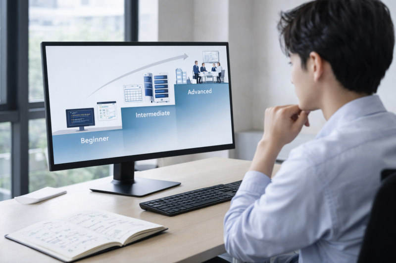 ITエンジニアのキャリアパスと成長ステップを考える様子