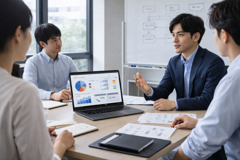 IT戦略とシステム企画を行う日本人ITコンサルタントとチーム