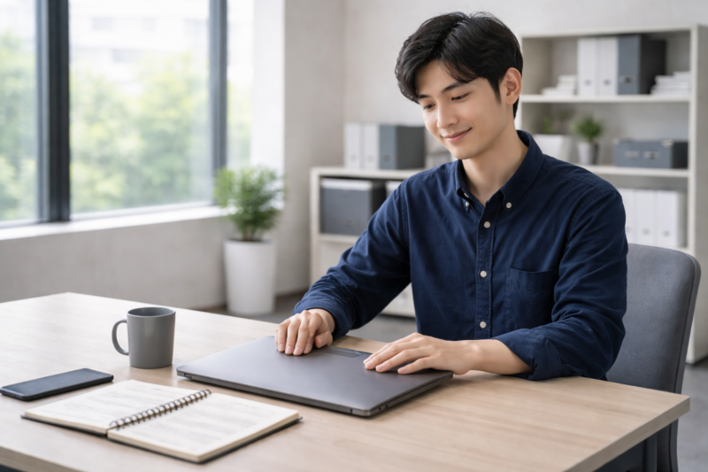 仕事を終えて満足するITエンジニア