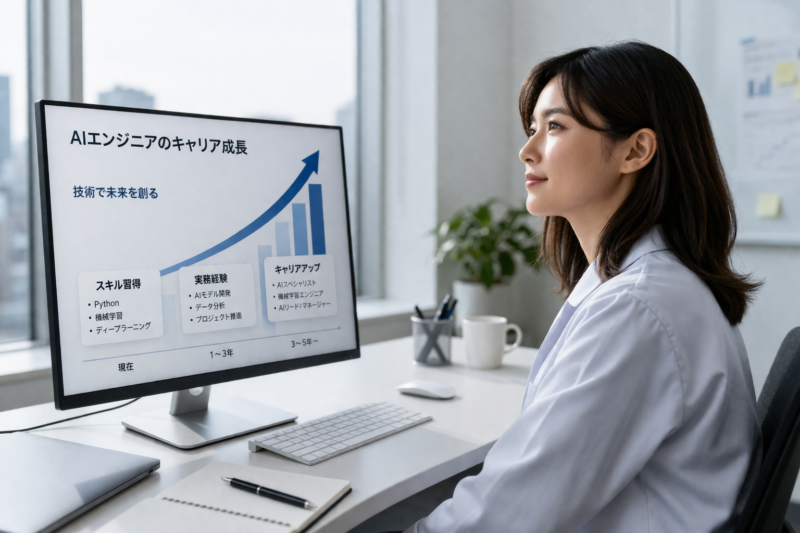 AIエンジニアの将来性とキャリア成長をイメージする女性エンジニア