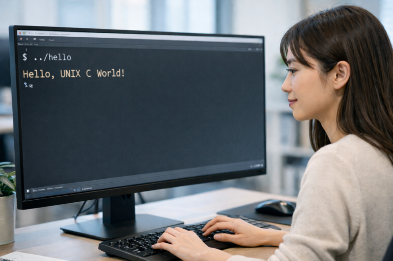 UNIXターミナルで実行ファイルを起動し出力結果が表示されている画面