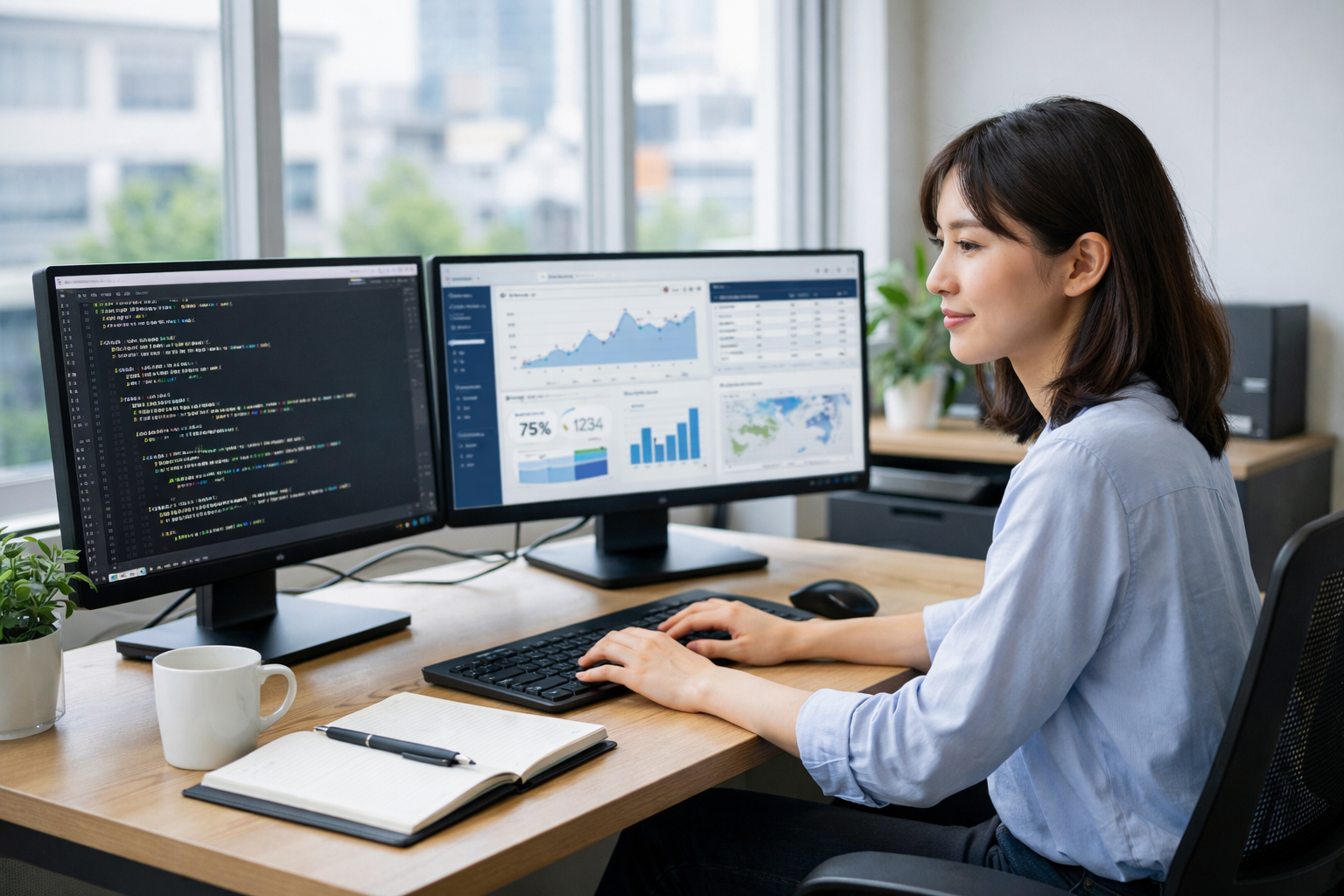 機械学習のコードとデータ分析を行う日本人女性AIエンジニア