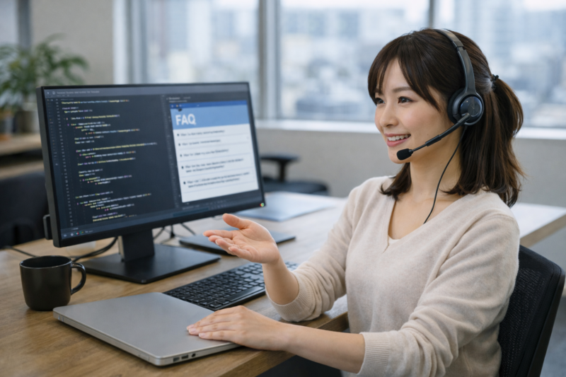 FAQ対応を行う女性ITエンジニア