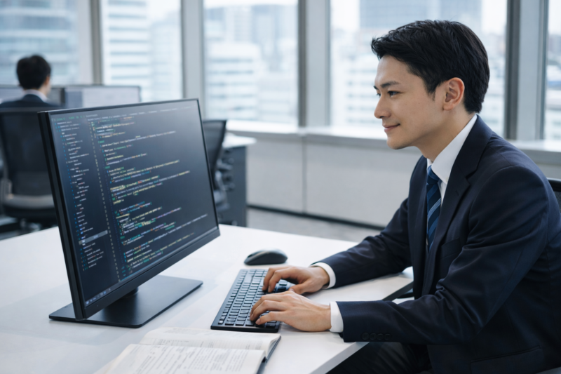 派遣先企業のオフィスでプログラミングを行う派遣ITエンジニア