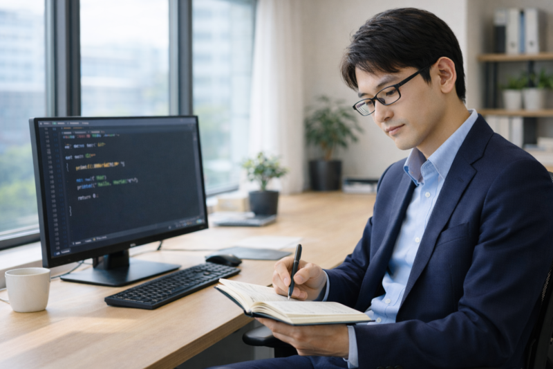 週次計画を確認しながら余暇時間を設計する日本人ITエンジニア