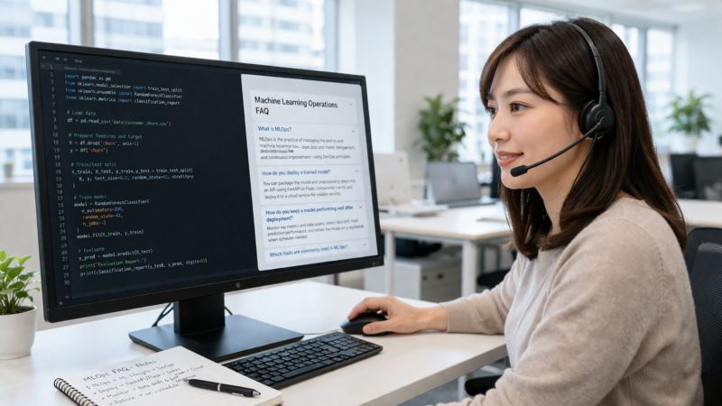 MLOpsに関する質問に答える日本人女性AIエンジニア