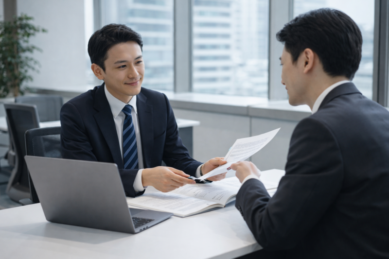 契約内容を確認しながら相談するITエンジニア