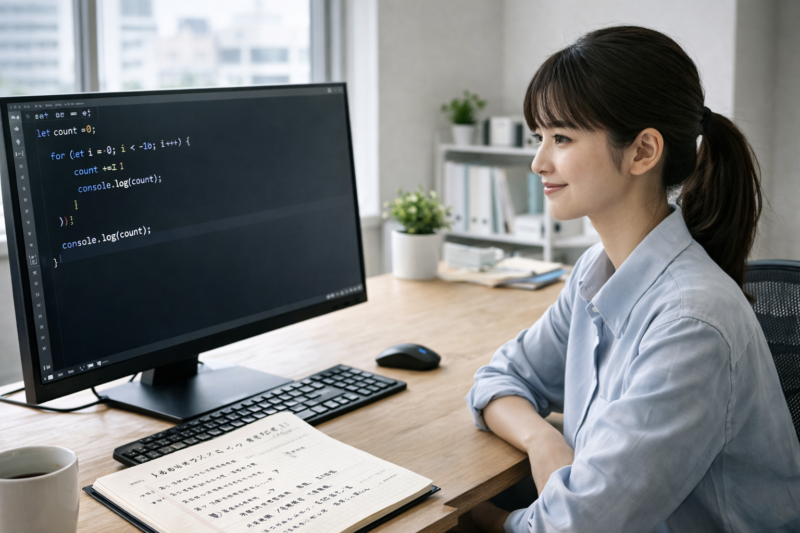 プログラムが初めて動いて達成感を感じる女性エンジニア