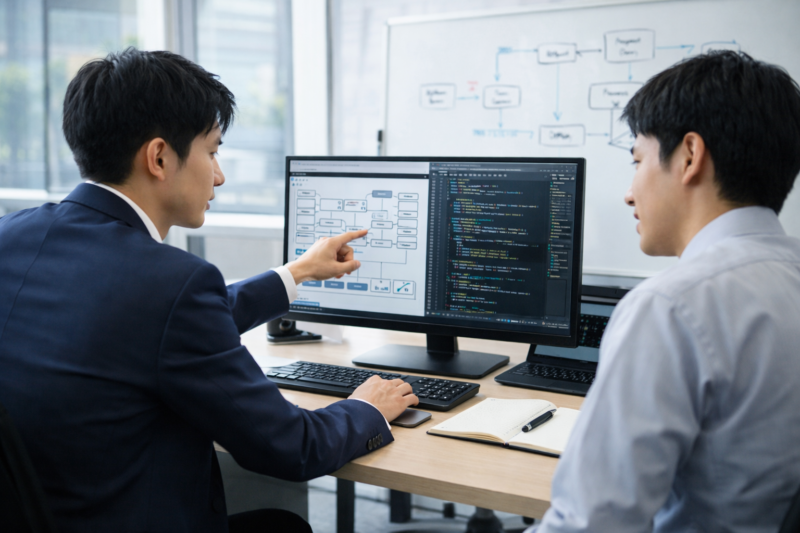 派遣ITエンジニアの働き方の仕組みを説明する開発現場のイメージ