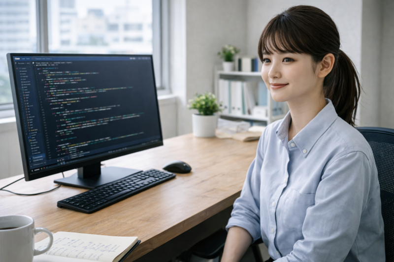 キャリアアップを目指して前向きに考える女性エンジニア