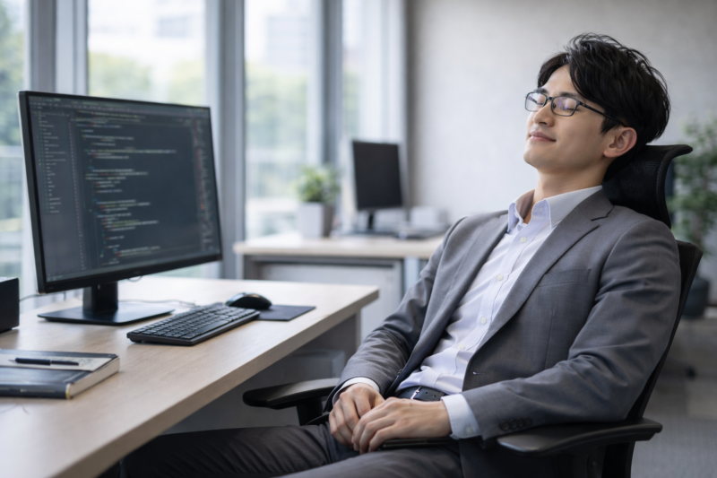 オフィスで短時間の仮眠を取るITエンジニア