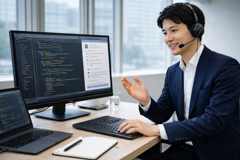 FAQの質問に回答するITエンジニア