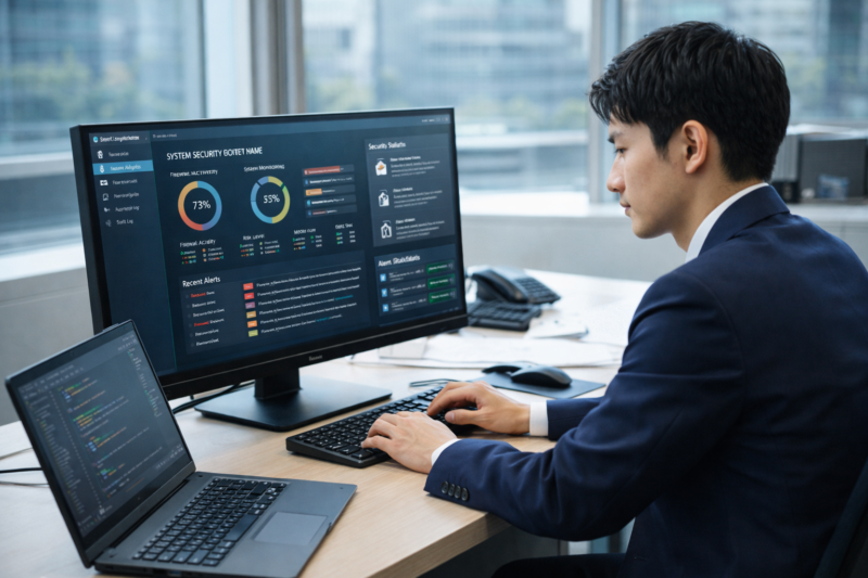 セキュリティポリシーを確認するITエンジニア