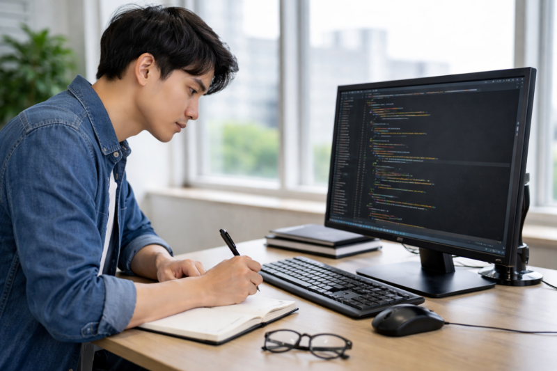 コードの構造を分析しているエンジニア