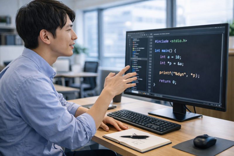 C言語ポインタの仕組みを理解しようとしているエンジニア