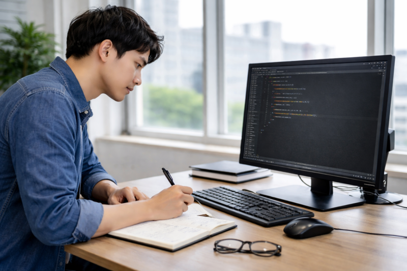 プログラミングを学習しているエンジニア