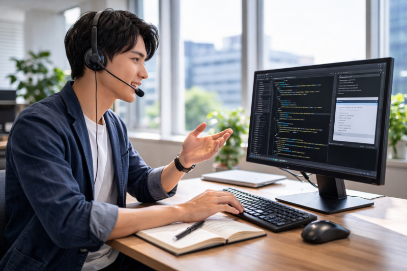 プログラミングの質問に答えるITエンジニア