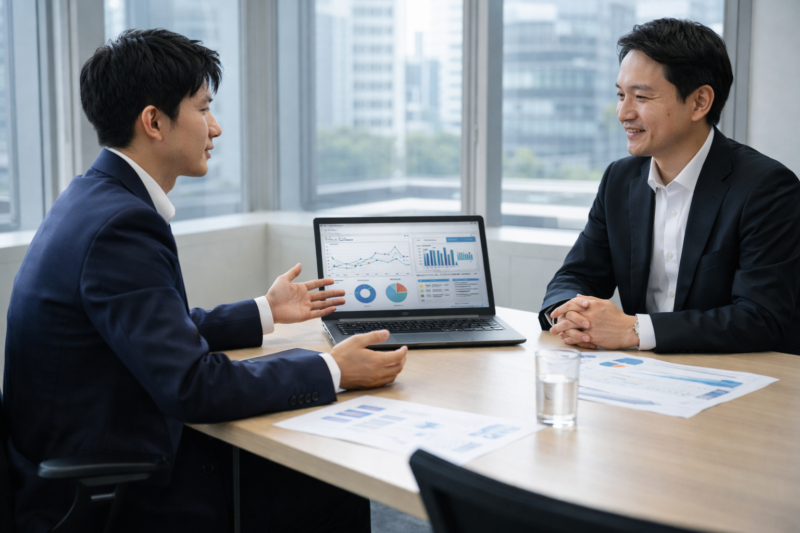 成果データを見ながら単価交渉を行うITエンジニア