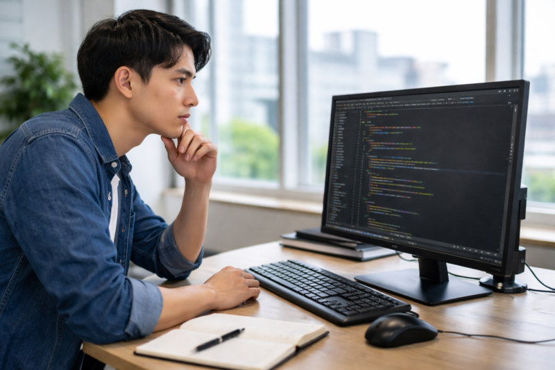 プログラムの仕組みを考えながらコードを確認するITエンジニア