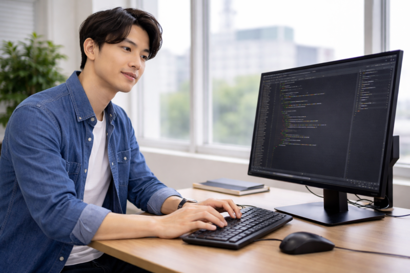 前向きにプログラミングに取り組むエンジニア