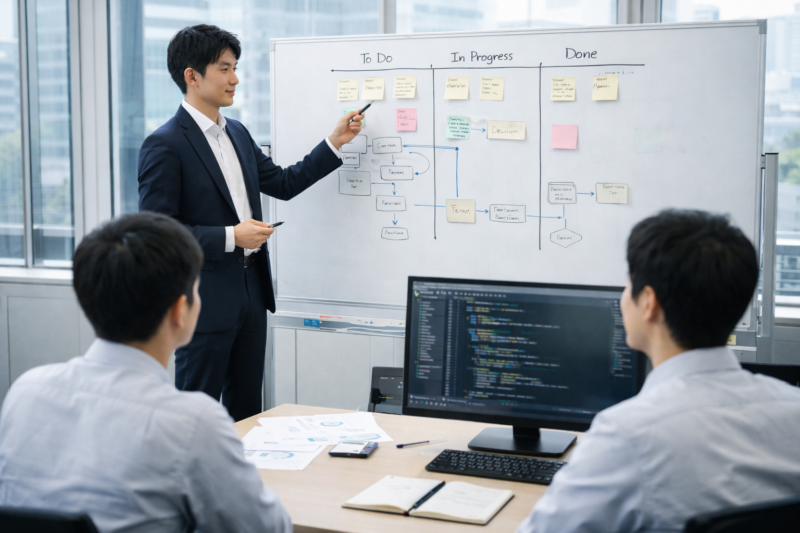 開発チームで作業ルールやタスクを共有するITエンジニア