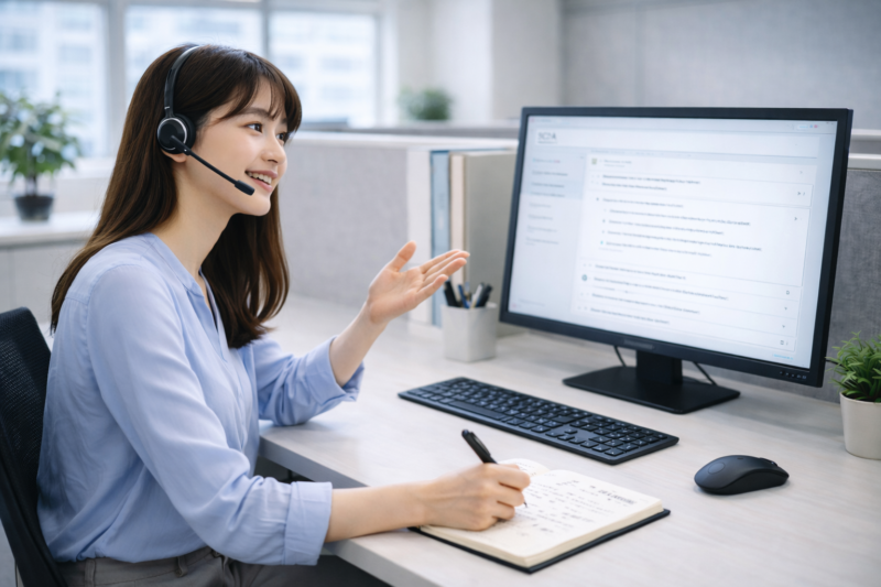 FAQに回答する日本人女性ITエンジニア