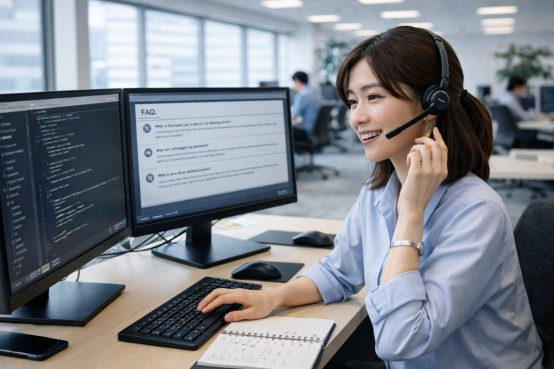 セキュリティに関する質問に答える女性エンジニア