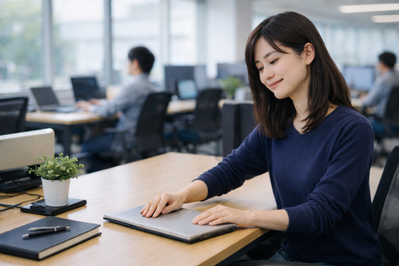 作業を終えて満足した表情のセキュリティエンジニア