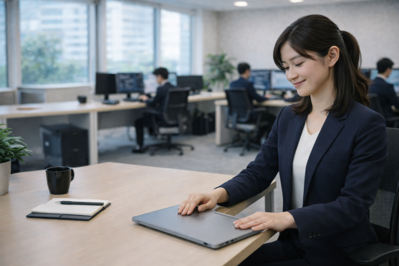 仕事を終えて満足するセキュリティエンジニア