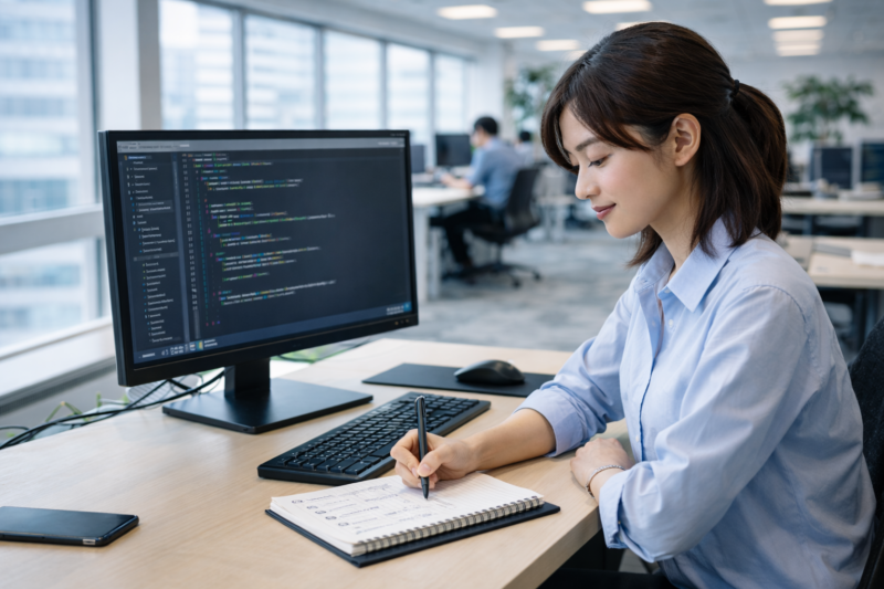 セキュリティ学習のロードマップを考える女性エンジニア