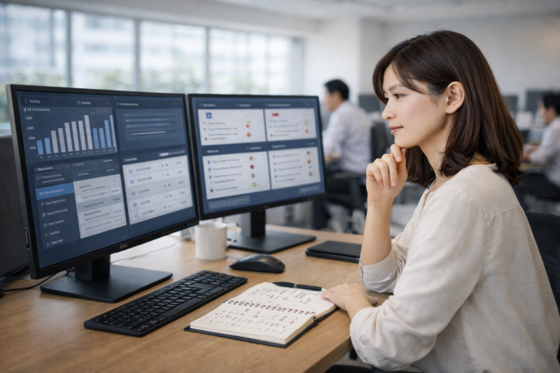 プロンプトエンジニアと他のIT職種を比較するエンジニアの様子