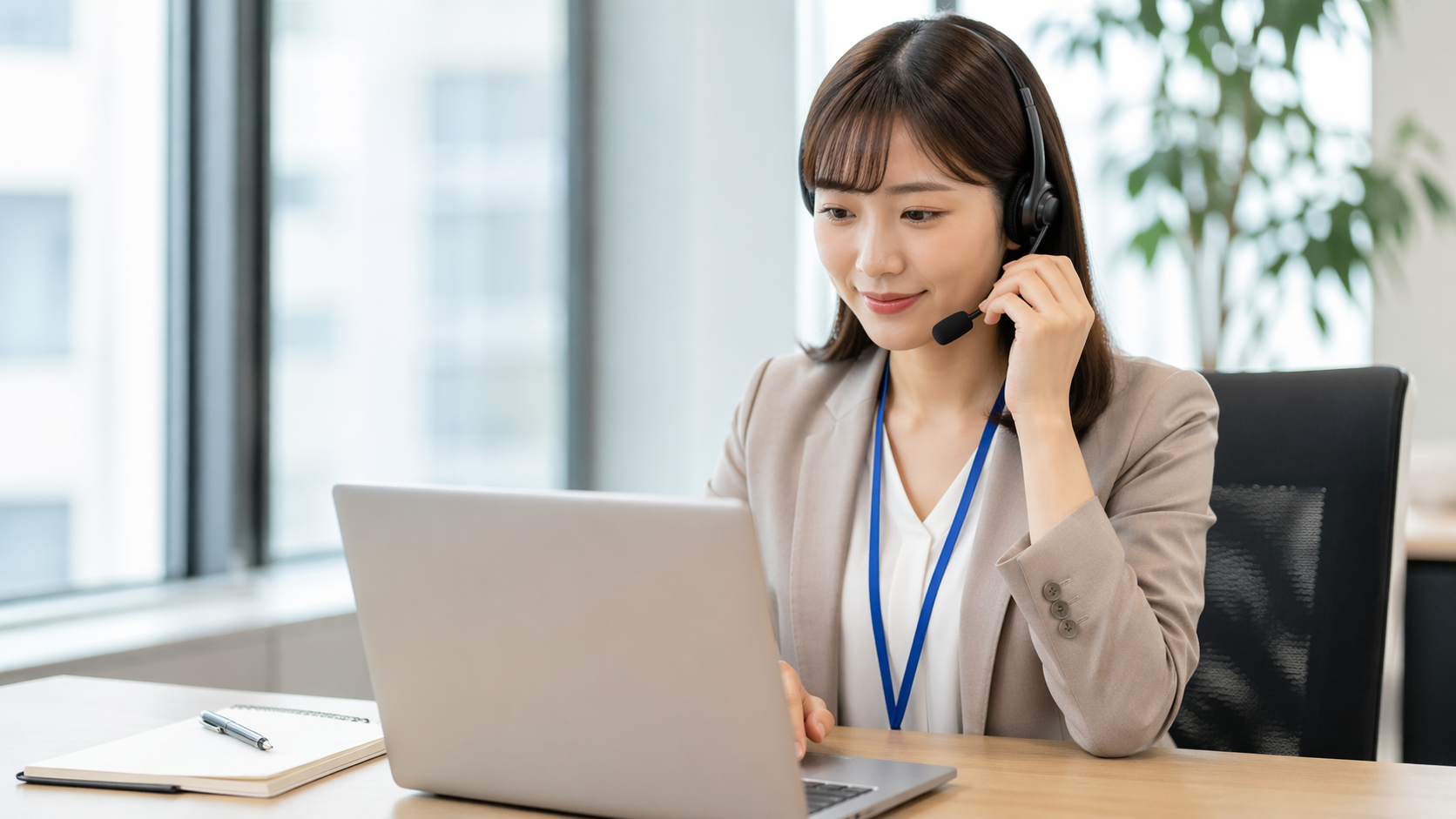 お問い合わせ対応を行う日本人女性ITエンジニアのイメージ