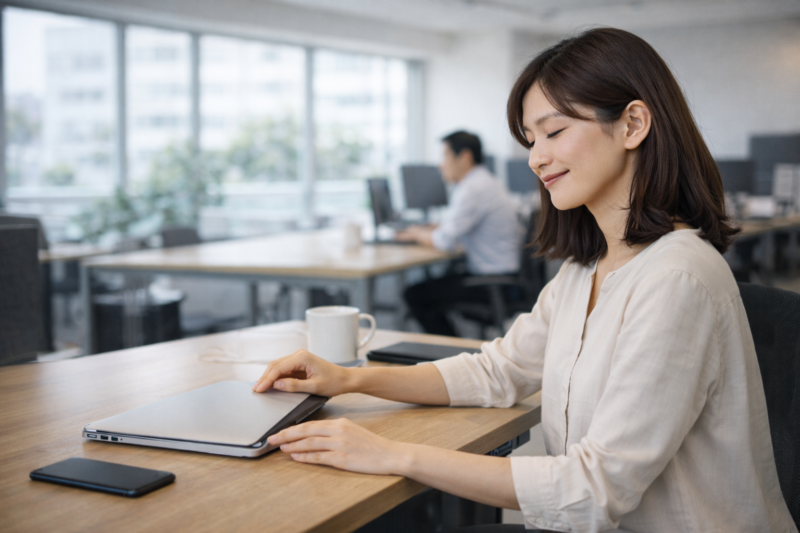 仕事を終えて満足するプロンプトエンジニア