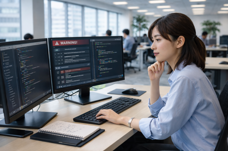 セキュリティリスクに気づいた女性エンジニア